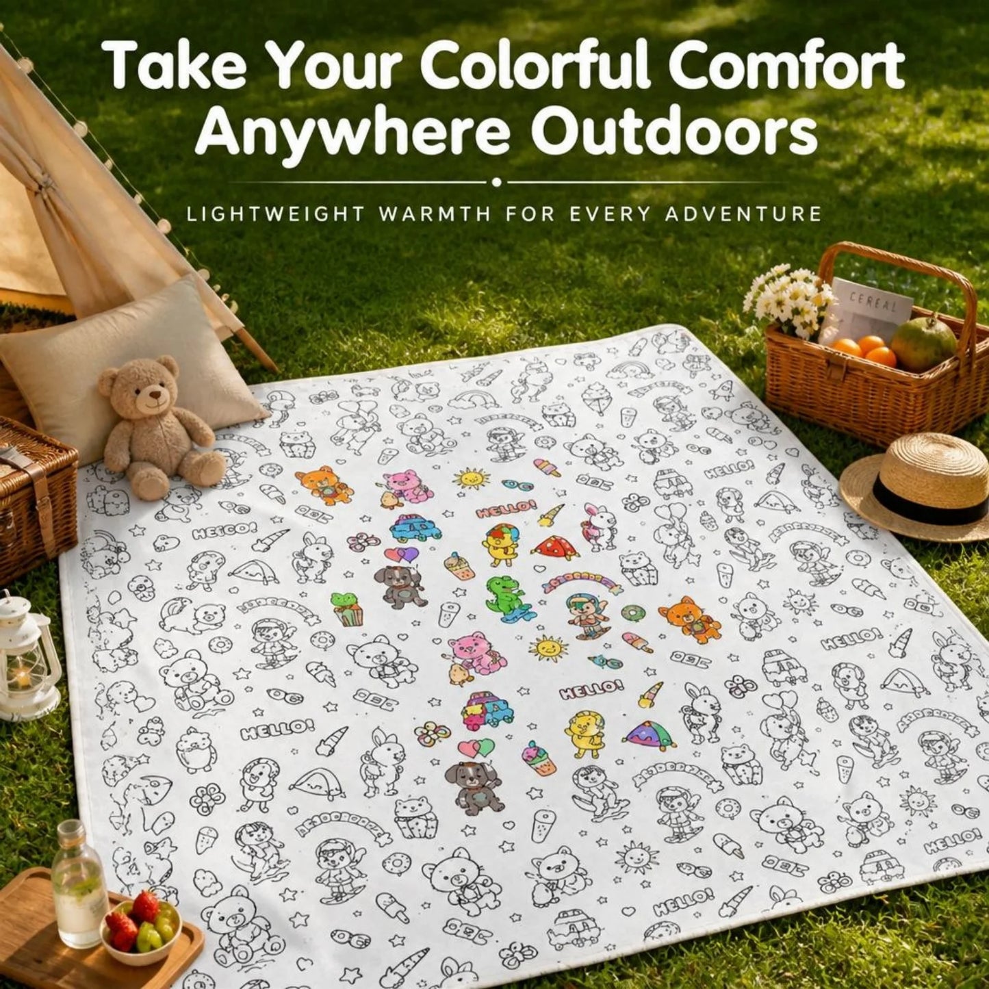 DIY Coloring Blanket Cute Animal Pattern Washable Fleece Throw Color Your Own Creative Stress Relief Gift for Adults Kids Teens