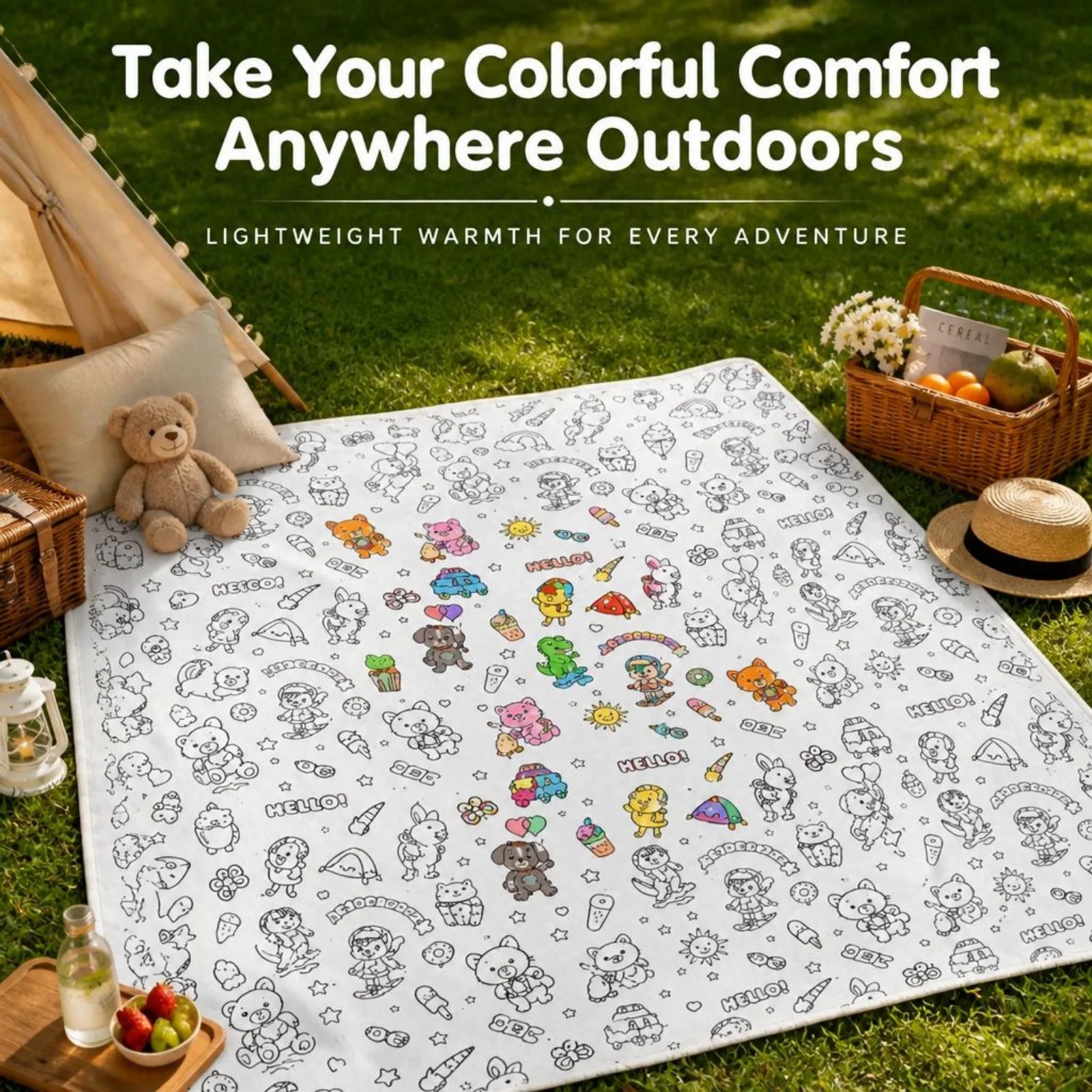 DIY Coloring Blanket Cute Animal Pattern Washable Fleece Throw Color Your Own Creative Stress Relief Gift for Adults Kids Teens