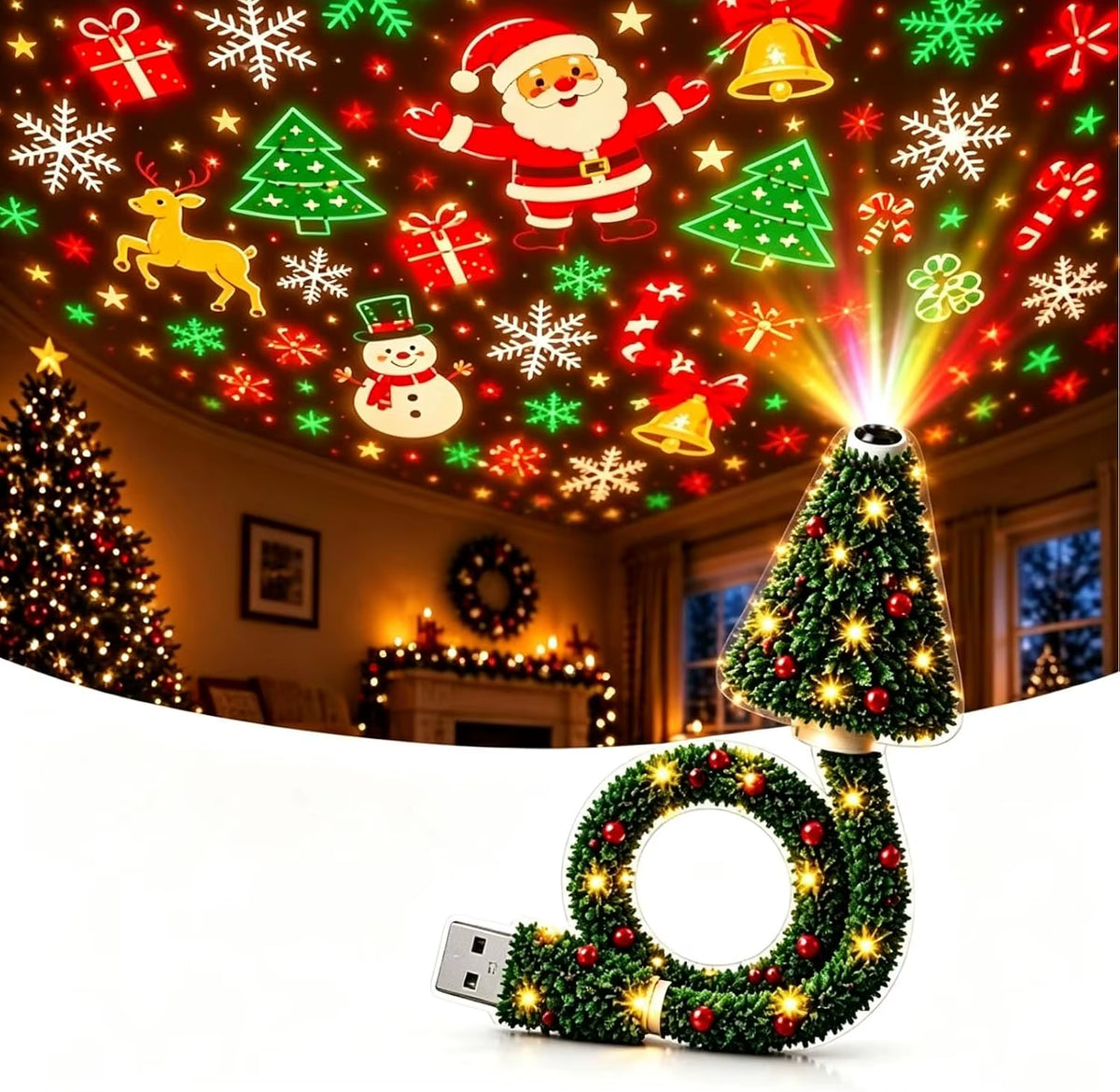 Christmas Tree Ceiling Projector, Plug and Play HD Christmas Projector