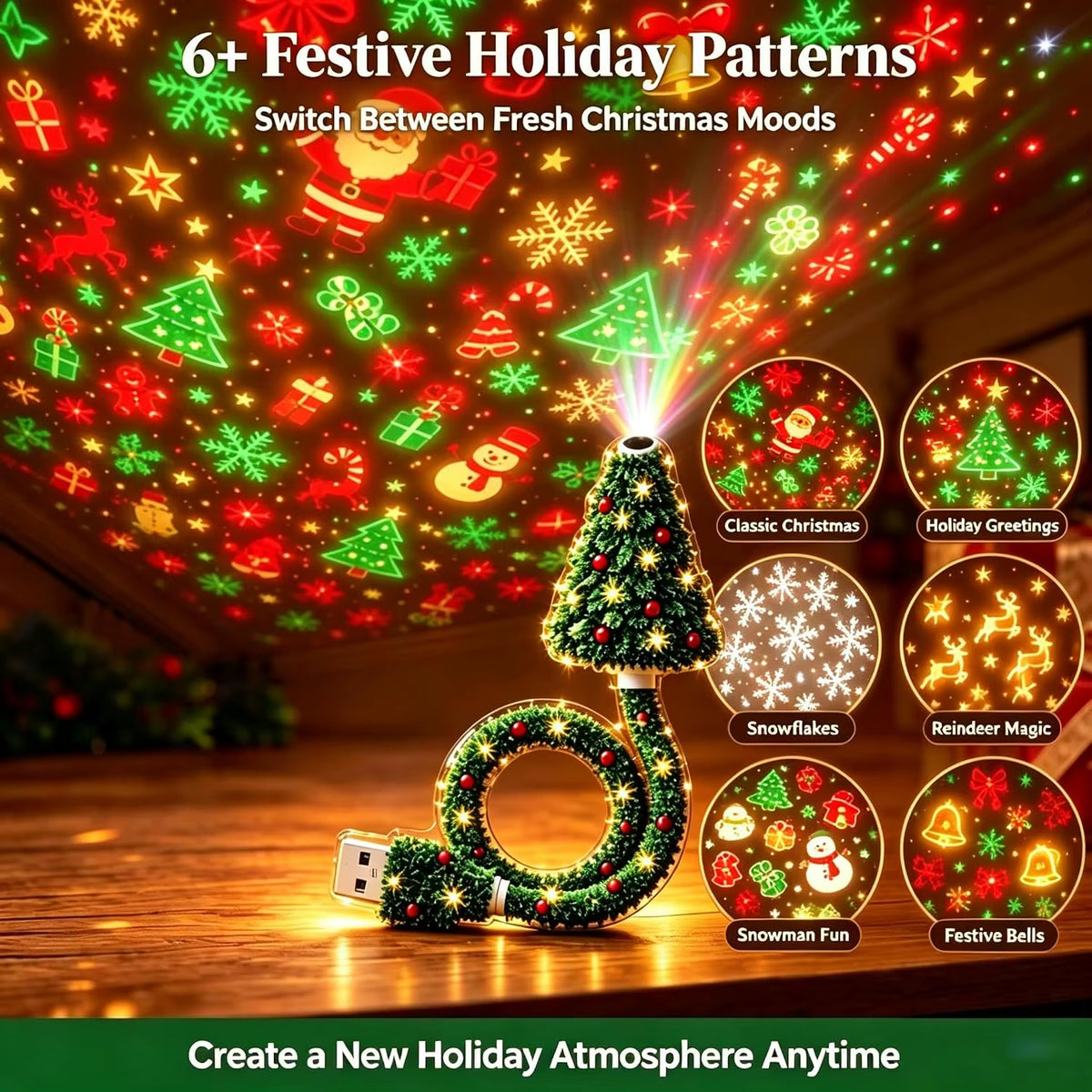 Christmas Tree Ceiling Projector, Plug and Play HD Christmas Projector