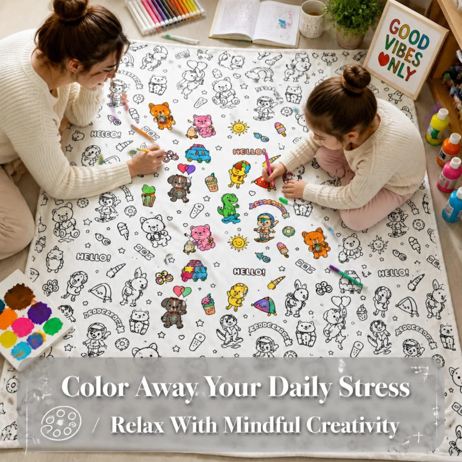DIY Coloring Blanket Cute Animal Pattern Washable Fleece Throw Color Your Own Creative Stress Relief Gift for Adults Kids Teens